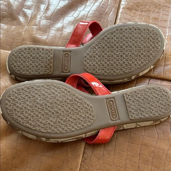 Coach Red and Brown Floral Sandals - Picture 3 of 5